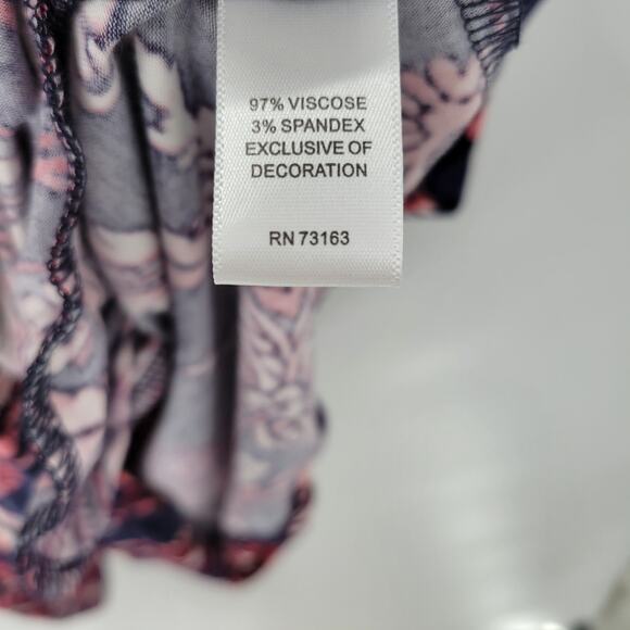 Spense Womens Romper XL Blue Red Paisley Cold Shoulder Boho Pullover Stretch - Picture 13 of 14